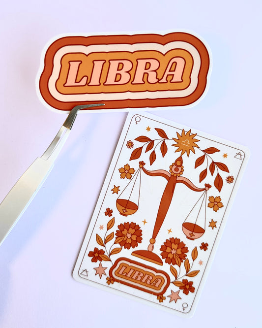 Libra Zodiac Sticker Bundle - Peach | Star Sign Word & Tarot Card Vinyl Stickers