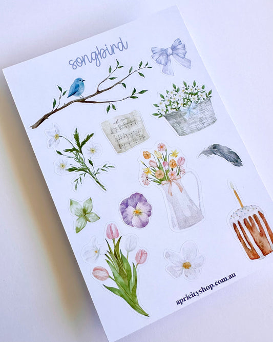 Songbird Sticker Sheet | Watercolour Sticker Sheet | Whimsical Spring