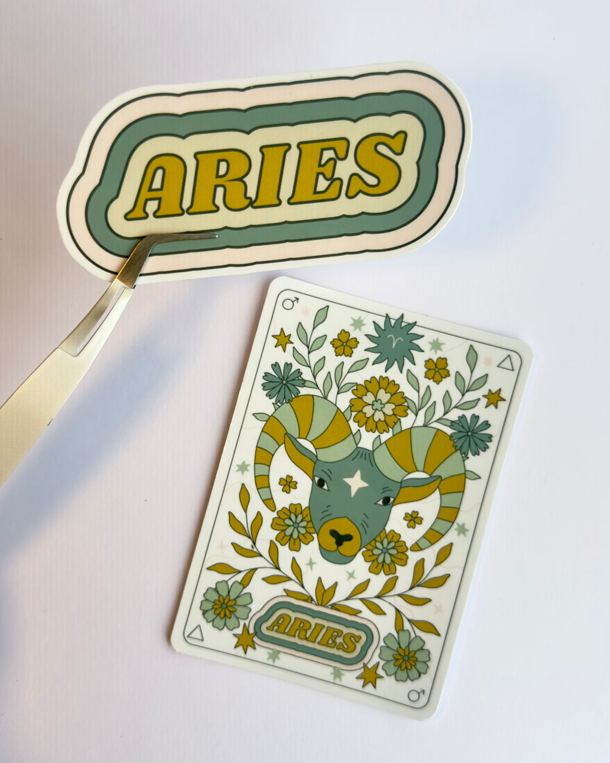 Aries Zodiac Sticker Bundle - Teal | Star Sign Word & Tarot Card Vinyl Stickers