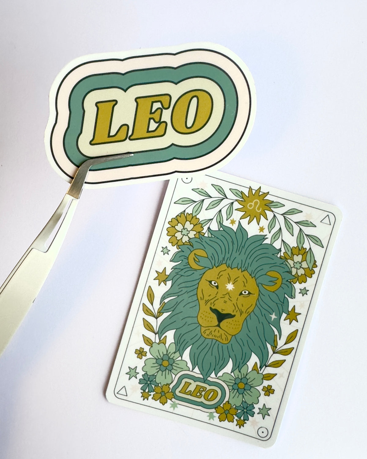 Leo Zodiac Sticker Bundle - Teal | Star Sign Word & Tarot Card Vinyl Stickers