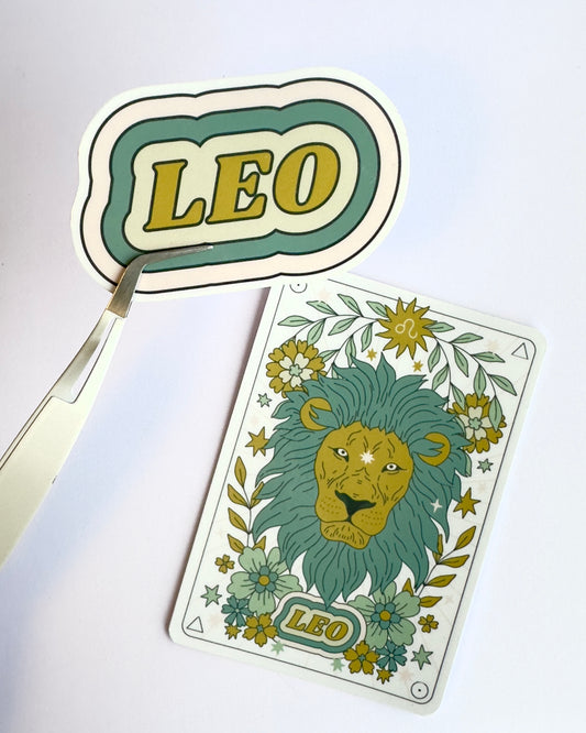Leo Zodiac Sticker Bundle - Teal | Star Sign Word & Tarot Card Vinyl Stickers