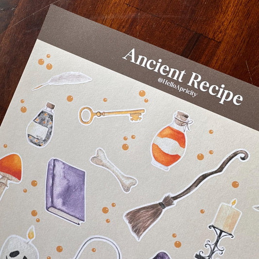 Apothecary Halloween Sticker Sheet – 20 Mushroom & Potion Stickers | Matte Kiss Cut | Ancient Recipe - Secret Spellbook