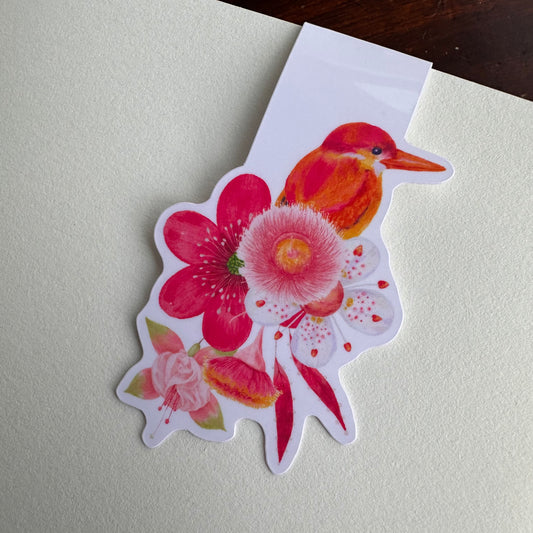 Magnetic Bookmark - Pink Kingfisher & Flowers