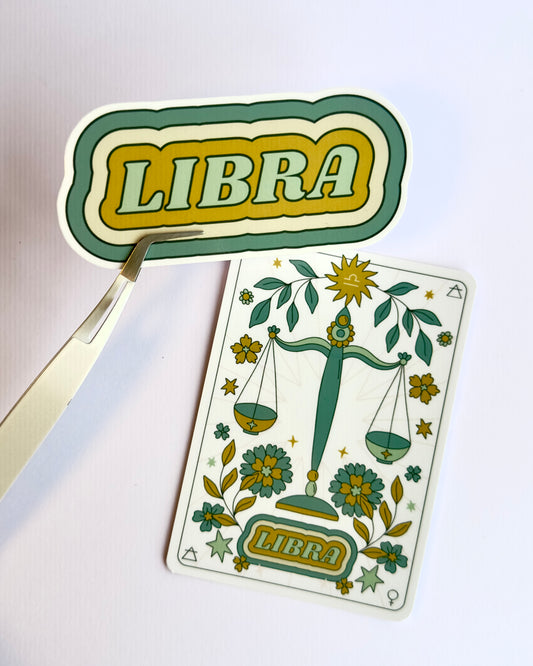 Libra Zodiac Sticker Bundle - Teal | Star Sign Word & Tarot Card Vinyl Stickers
