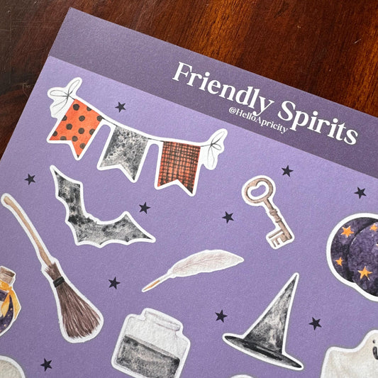 Ghosts Halloween Sticker Sheet – 19 Stickers | Friendly Spirits - Secret Spellbook