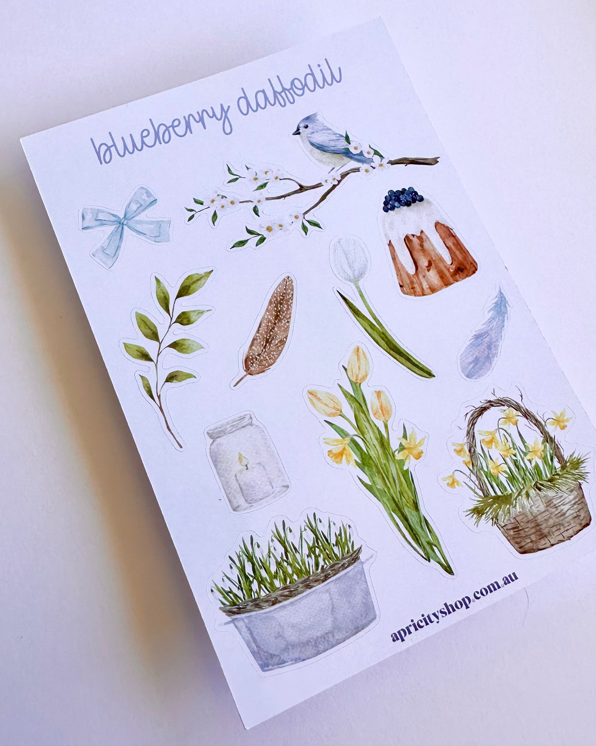 Blueberry Daffodil Sticker Sheet | Watercolour Sticker Sheet | Whimsical Spring