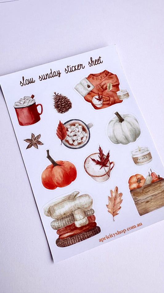 Slow Sunday Sticker Sheet | Cozy Autumn Stickers for Journals & Planners
