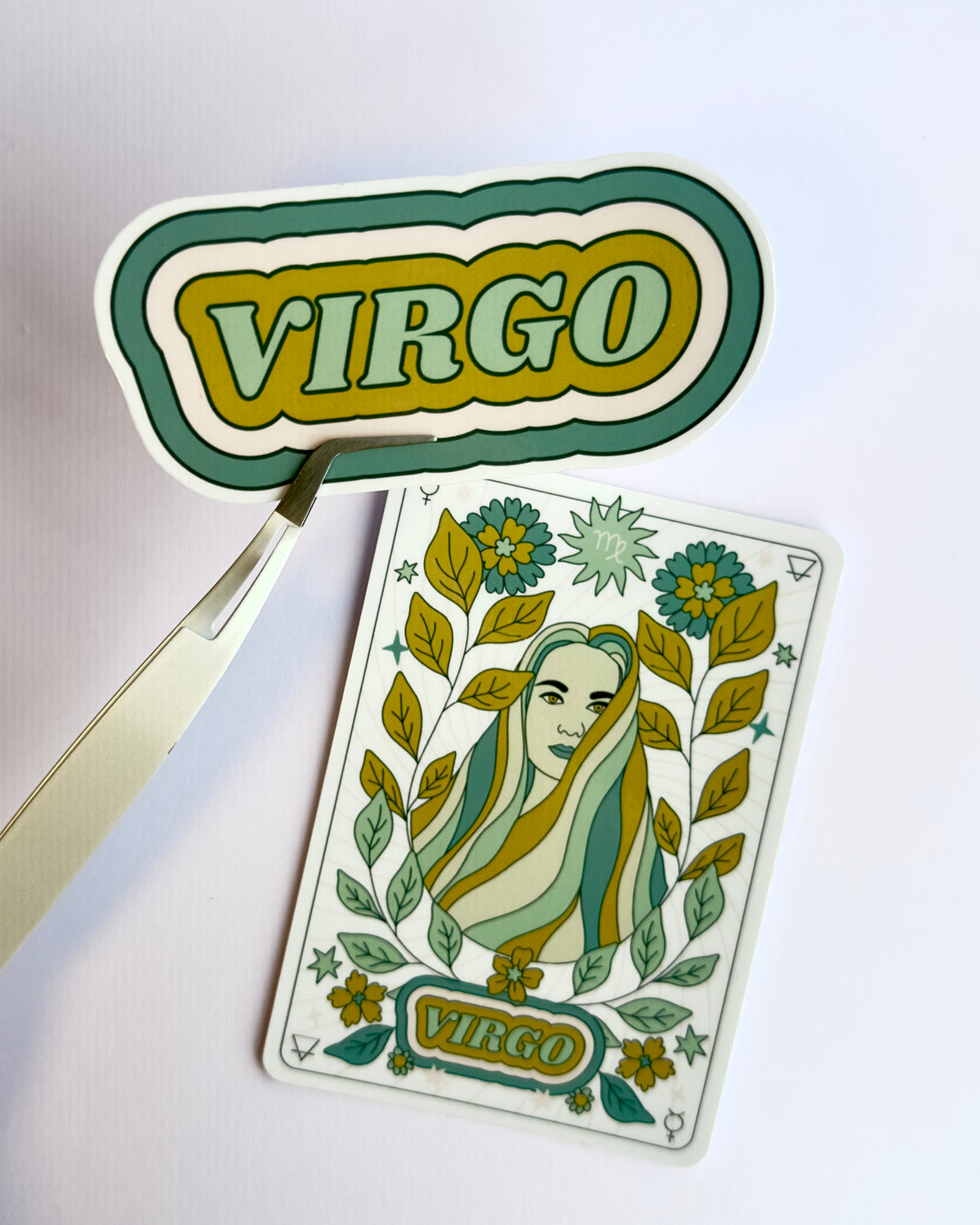 Virgo Zodiac Sticker Bundle - Teal | Star Sign Word & Tarot Card Vinyl Stickers