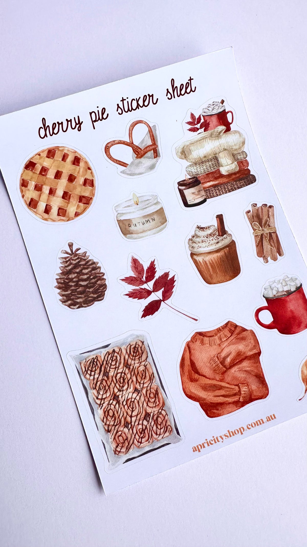 Cherry Pie Sticker Sheet | Cozy Autumn Stickers for Journals & Planners