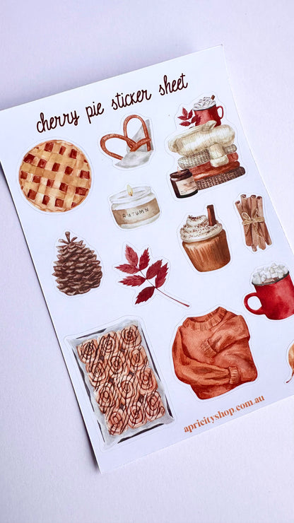 Cherry Pie Sticker Sheet | Cozy Autumn Stickers for Journals & Planners
