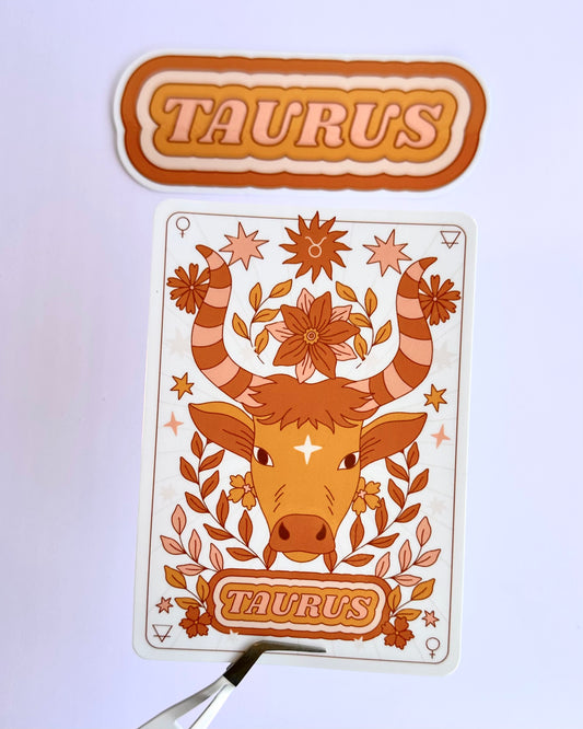 Taurus Zodiac Sticker Bundle - Peach | Star Sign Word & Tarot Card Vinyl Stickers