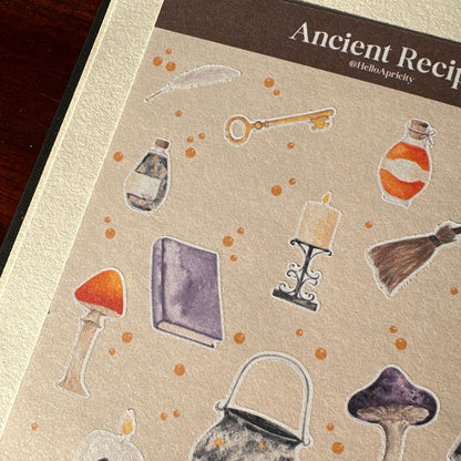 Apothecary Mini Halloween Sticker Sheet – 20 Mushroom & Potion Stickers | 4x6 | Ancient Recipe - Secret Spellbook