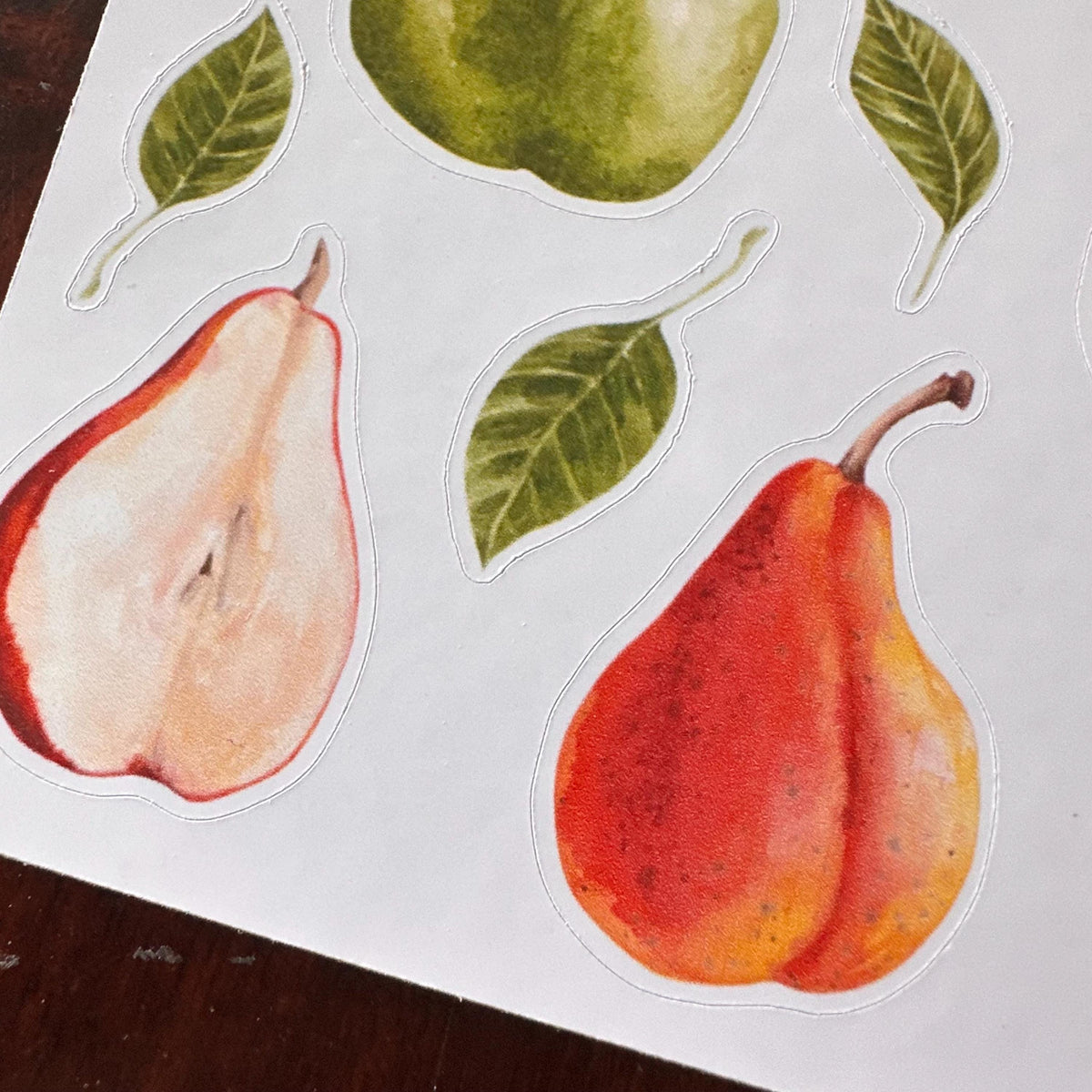 Pear Sticker Sheet – 16 Watercolour Fruit Stickers | Glossy Kiss Cut | Kitchen Garden