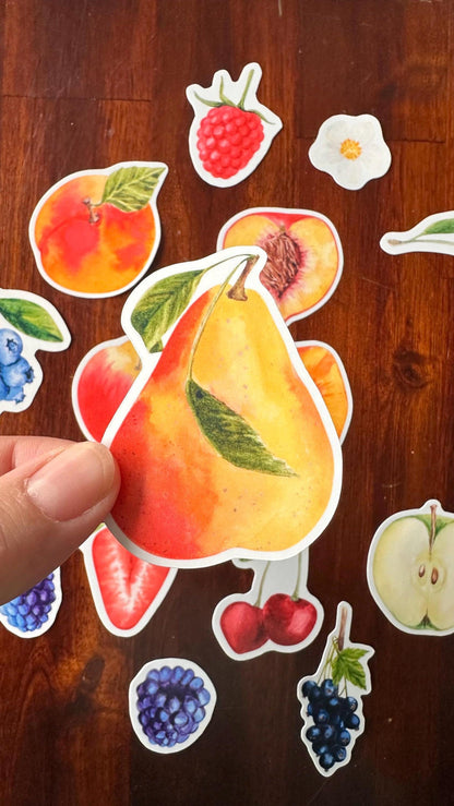 Fruit Die Cut Stickers – 16 Watercolour Vinyl Stickers | Kitchen Garden