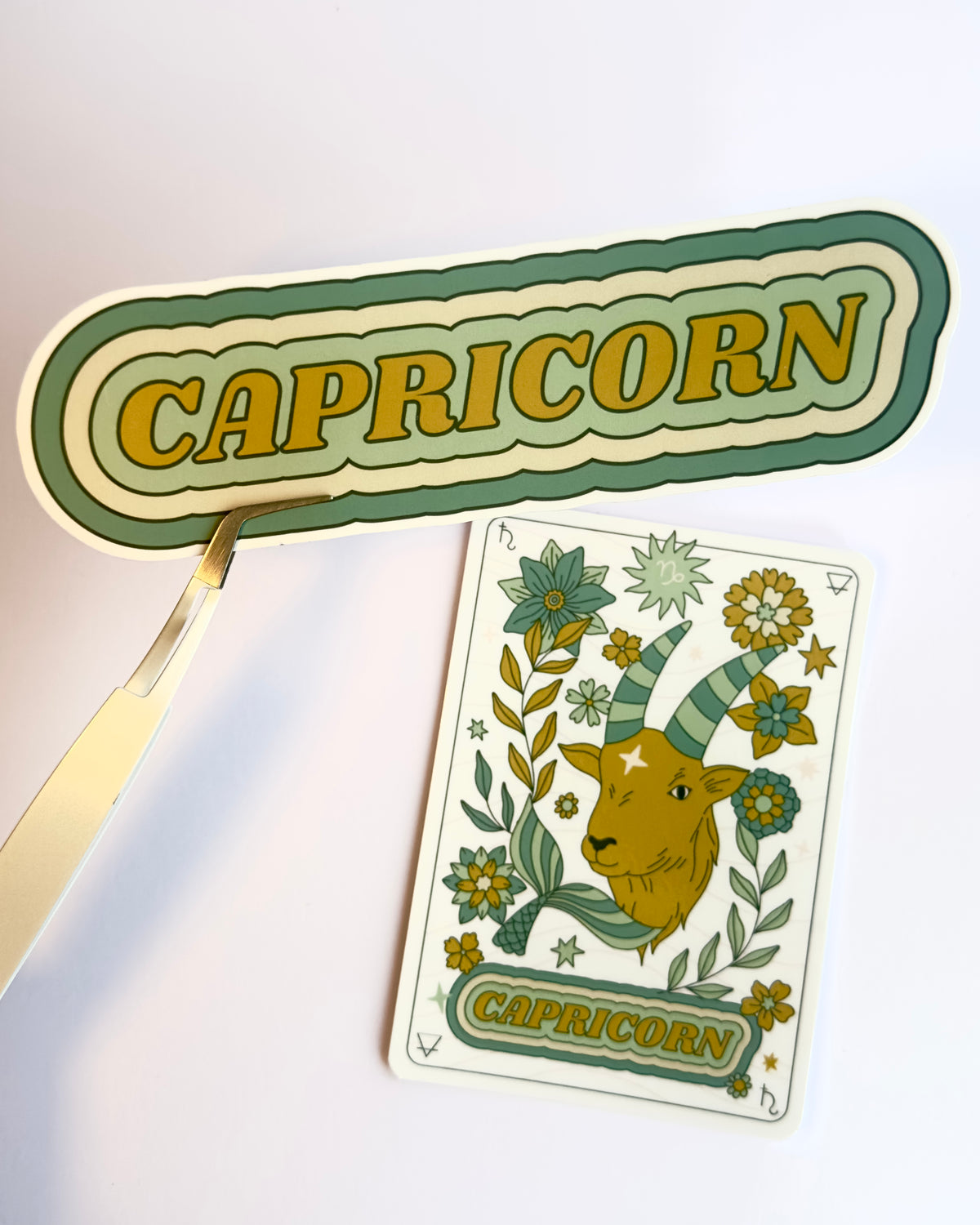 Capricorn Zodiac Sticker Bundle - Teal | Star Sign Word & Tarot Card Vinyl Stickers