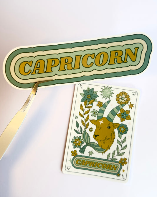 Capricorn Zodiac Sticker Bundle - Teal | Star Sign Word & Tarot Card Vinyl Stickers