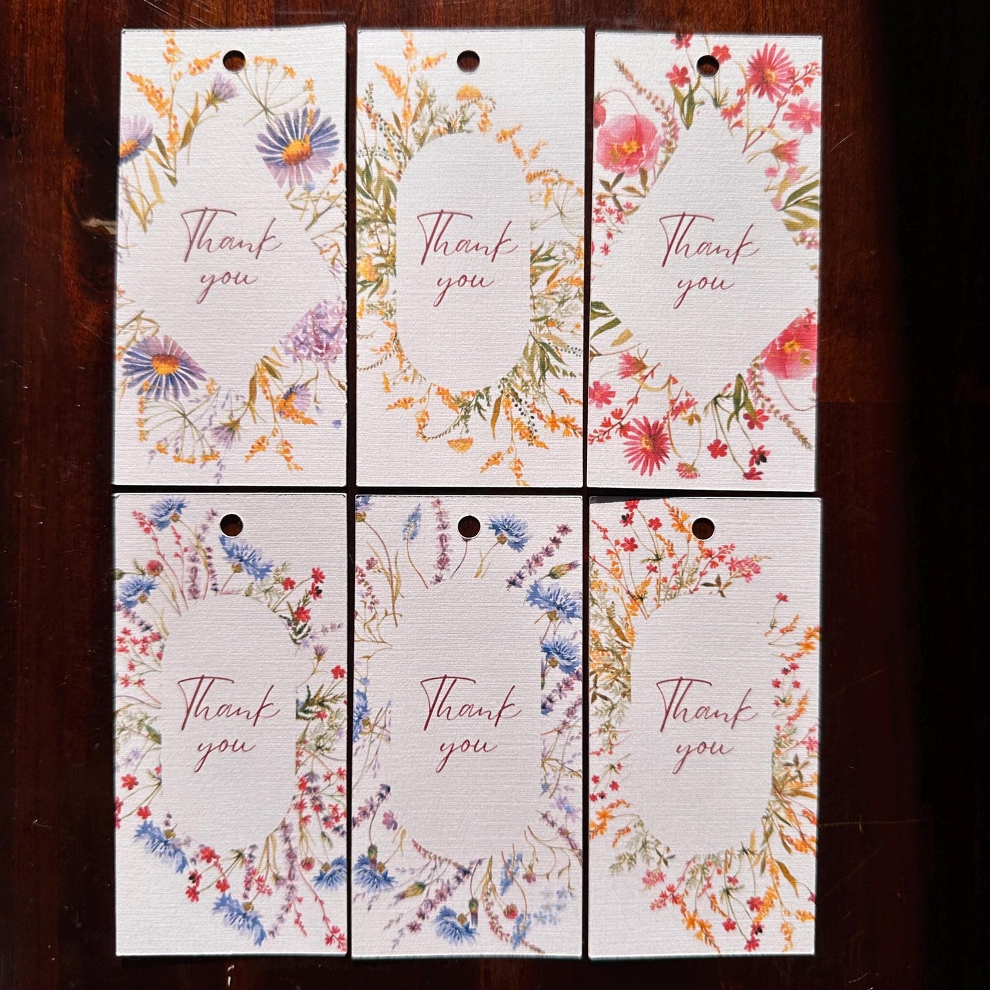 Thank You Gift Tags – Set of 6 Wildflower Tags with Cotton String | Cardstock