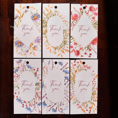 Thank You Gift Tags – Set of 6 Wildflower Tags with Cotton String | Cardstock