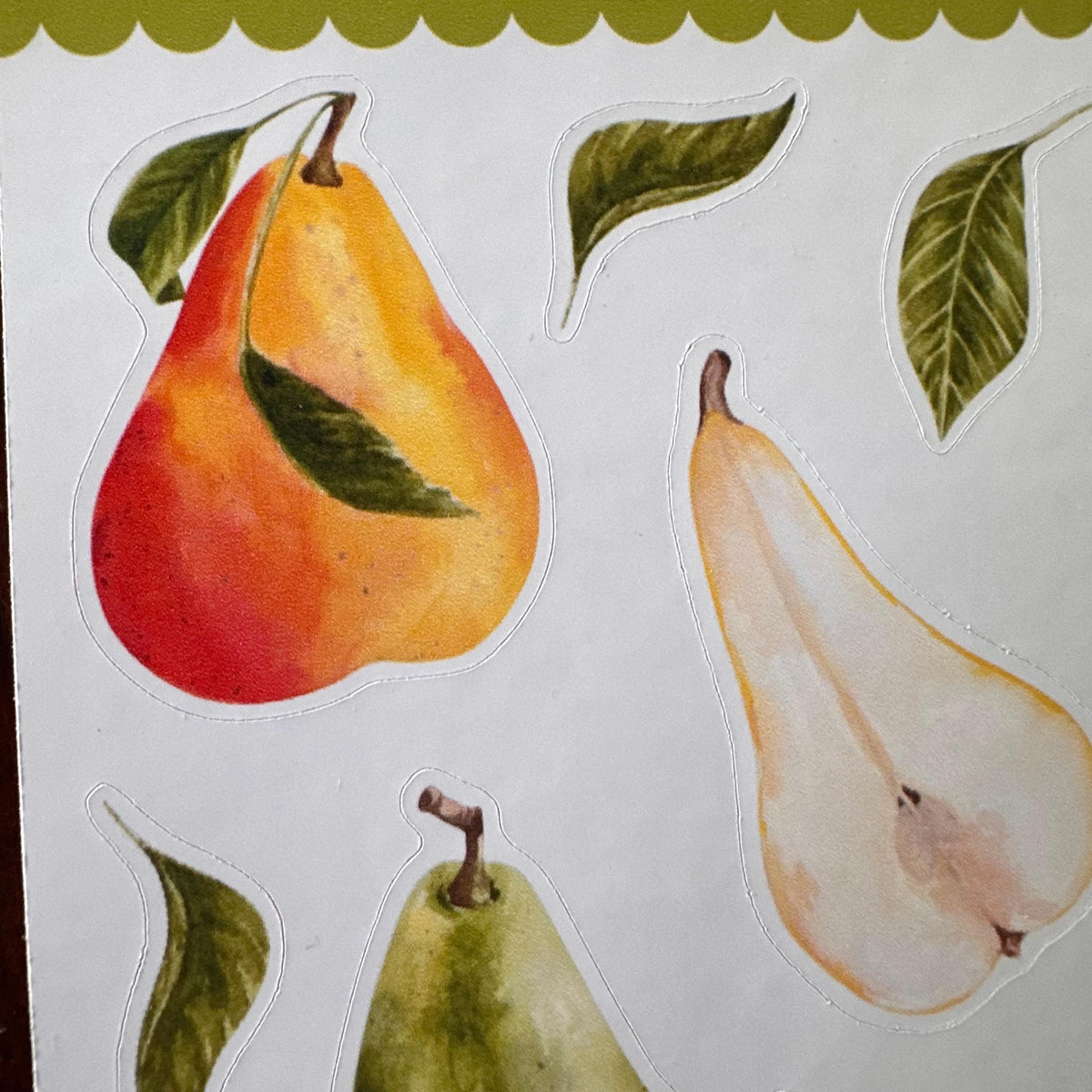 Pear Sticker Sheet – 16 Watercolour Fruit Stickers | Glossy Kiss Cut | Kitchen Garden