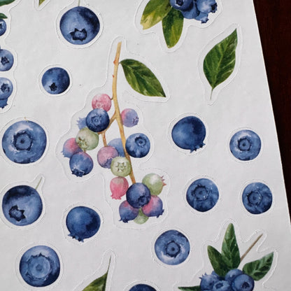 Blueberry Sticker Sheet – 27 Watercolour Fruit Stickers | Glossy Kiss Cut | Kitchen Garden