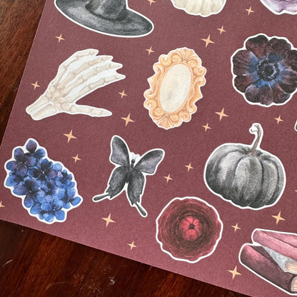 Witching Hour Halloween Sticker Sheet – 21 Witch & Skull Stickers | Matte Kiss Cut | Secret Spellbook