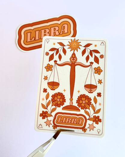Libra Zodiac Sticker Bundle - Peach | Star Sign Word & Tarot Card Vinyl Stickers