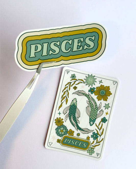 Pisces Zodiac Sticker Bundle - Teal | Star Sign Word & Tarot Card Vinyl Stickers
