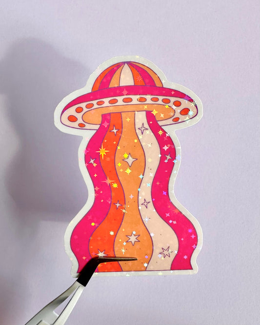 Holographic UFO Sticker | Retro Psychedelic Waterproof Vinyl Decal
