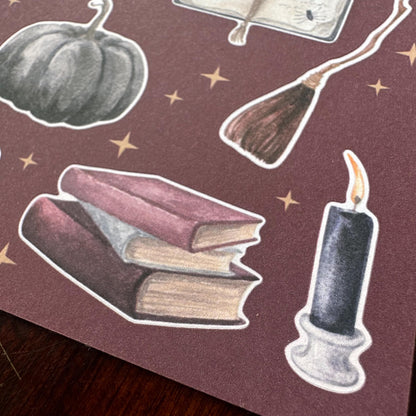 Witching Hour Halloween Sticker Sheet – 21 Witch & Skull Stickers | Matte Kiss Cut | Secret Spellbook