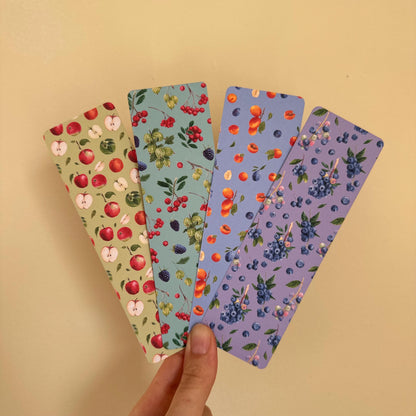 Fruit Bookmark Set – Cool Tones | 4 Handmade Watercolour Bookmarks | Apple, Blueberry, Mixed Berry, Plum & Apricot