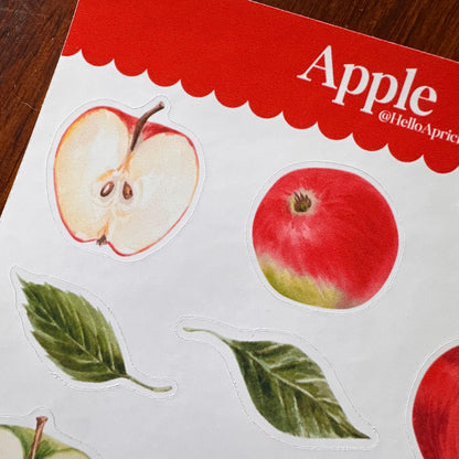 Apple Sticker Sheet – 13 Watercolour Fruit Stickers | Glossy Kiss Cut | Kitchen Garden