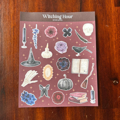 Witching Hour Halloween Sticker Sheet – 21 Witch & Skull Stickers | Matte Kiss Cut | Secret Spellbook