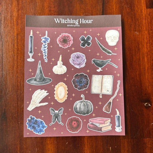 Witching Hour Halloween Sticker Sheet – 21 Witch & Skull Stickers | Matte Kiss Cut | Secret Spellbook
