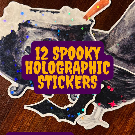 Halloween Holographic Sticker Bundle – All 3 Packs | 12 Sparkly Vinyl Die Cut Stickers
