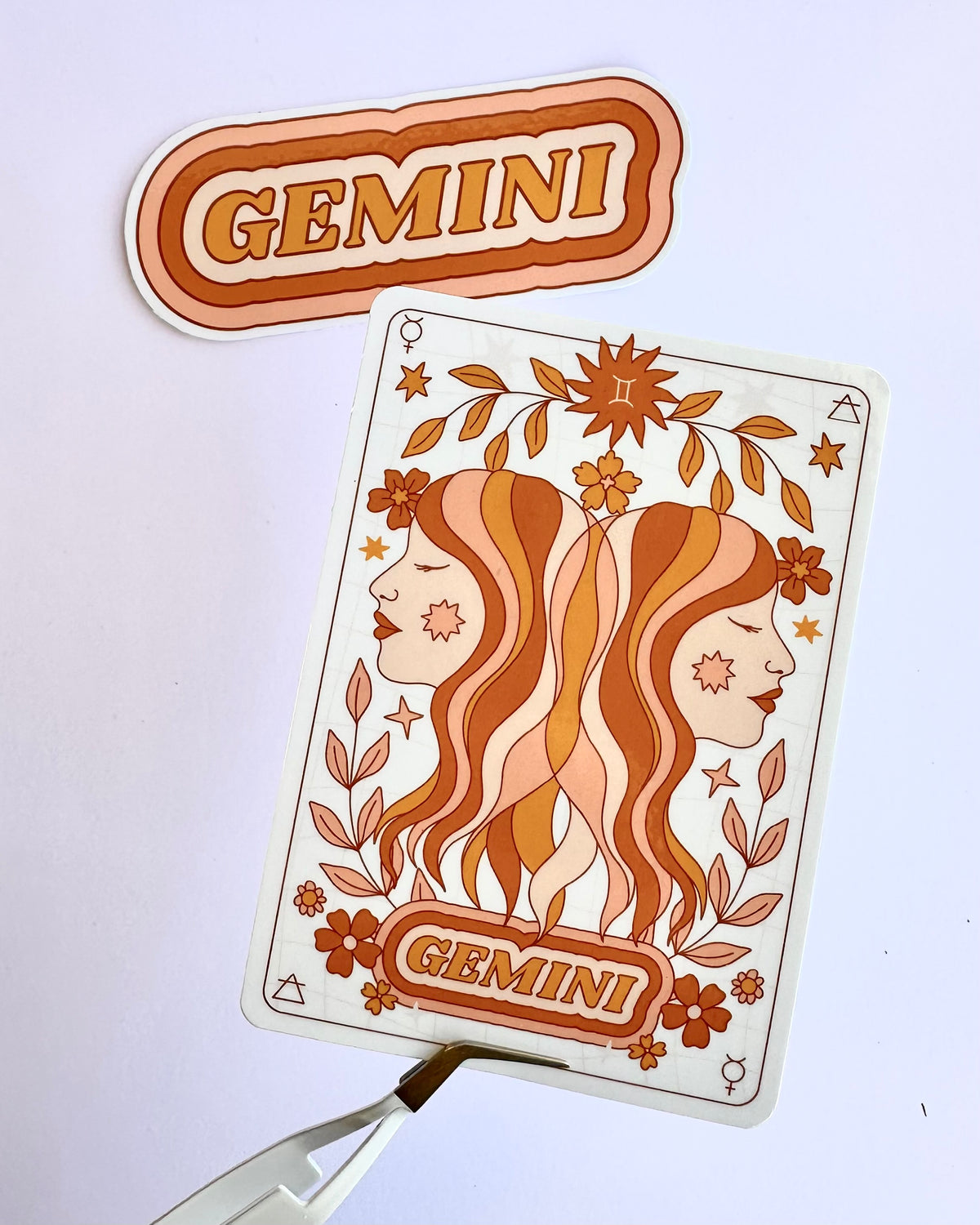 Gemini Zodiac Sticker Bundle - Peach | Star Sign Word & Tarot Card Vinyl Stickers