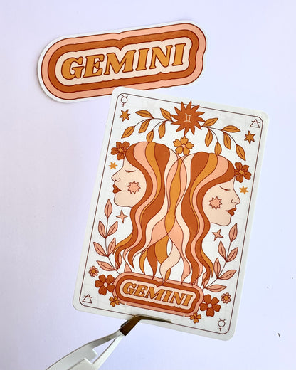Gemini Zodiac Sticker Bundle - Peach | Star Sign Word & Tarot Card Vinyl Stickers