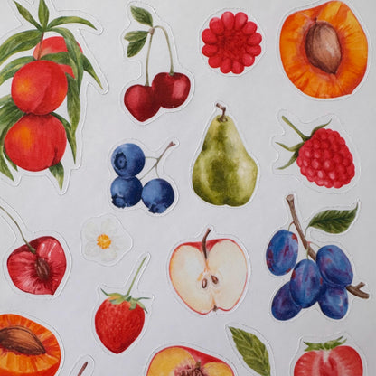 Fruit Salad Sticker Sheet – 20 Watercolour Fruit Stickers | Glossy Kiss Cut | Kitchen Garden