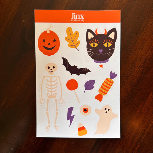 Halloween Sticker Sheet – 12 Black Cat Halloween Stickers | Glossy Kiss Cut | Jinx - Familiar Faces