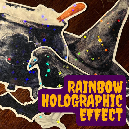 Witchy Holographic Die Cut Stickers – Cauldron, Witch Hat, Crow & Bat | Vinyl Sparkle Pack