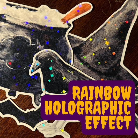 Witchy Holographic Die Cut Stickers – Cauldron, Witch Hat, Crow & Bat | Vinyl Sparkle Pack
