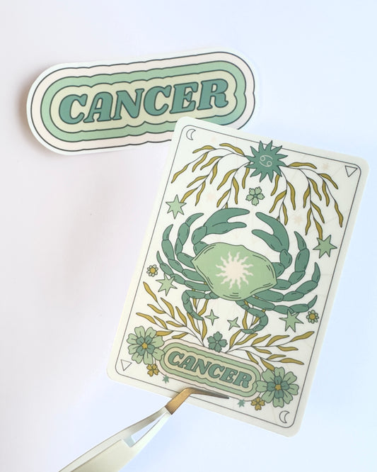 Cancer Zodiac Sticker Bundle - Teal | Star Sign Word & Tarot Card Vinyl Stickers