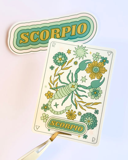 Scorpio Zodiac Sticker Bundle - Teal | Star Sign Word & Tarot Card Vinyl Stickers