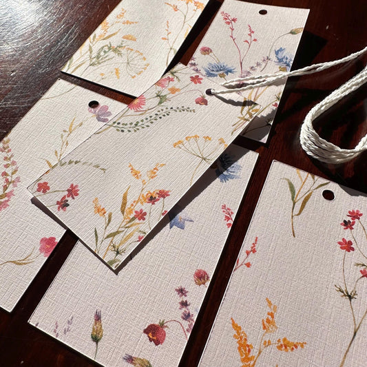 Floral Gift Tags Handmade – Blank Watercolour Wildflower Tags with Cotton String | Set of 6