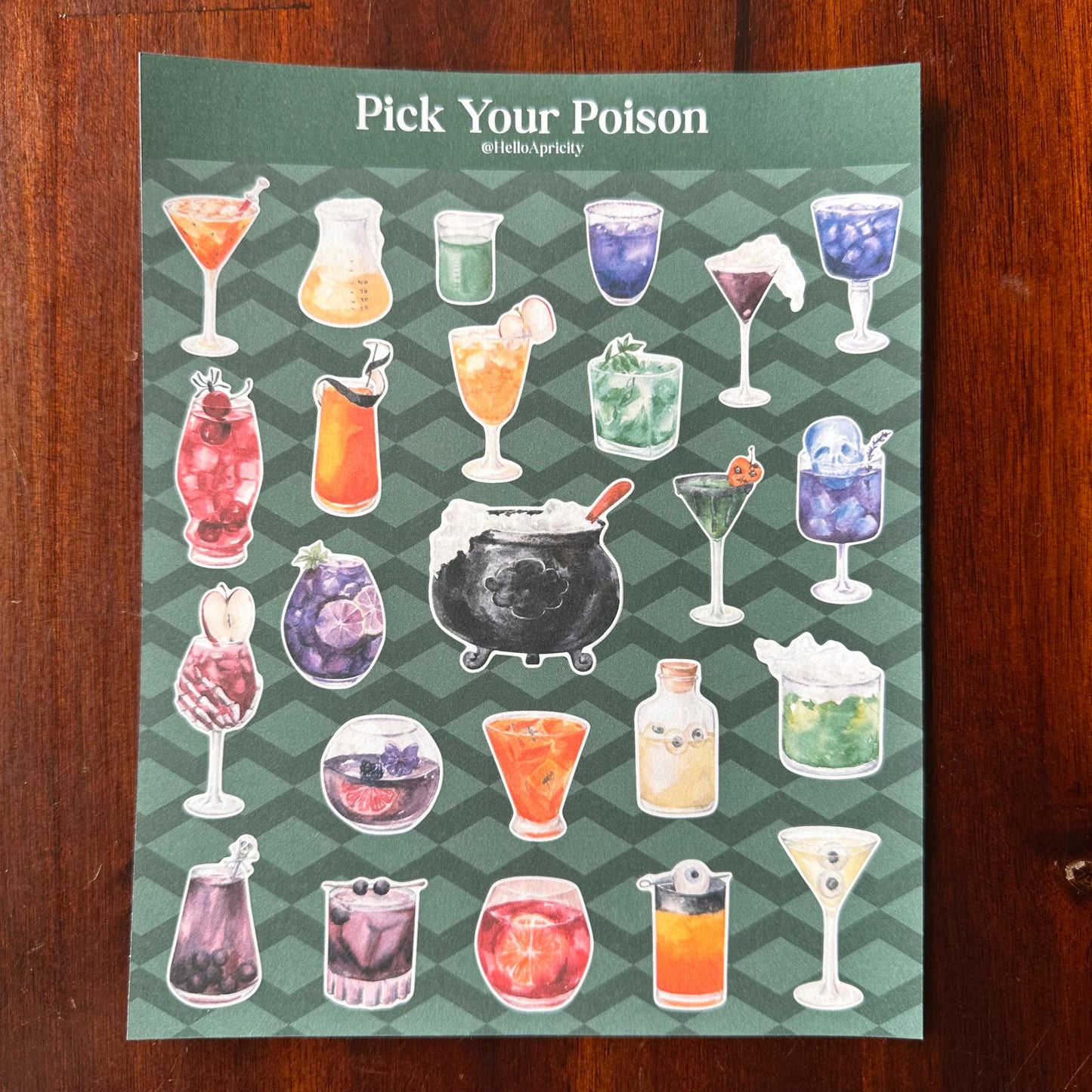 Spooky Bar Halloween Sticker Sheet – 24 Cocktail & Witch Stickers | Matte Kiss Cut | Pick Your Poison -Secret Spellbook