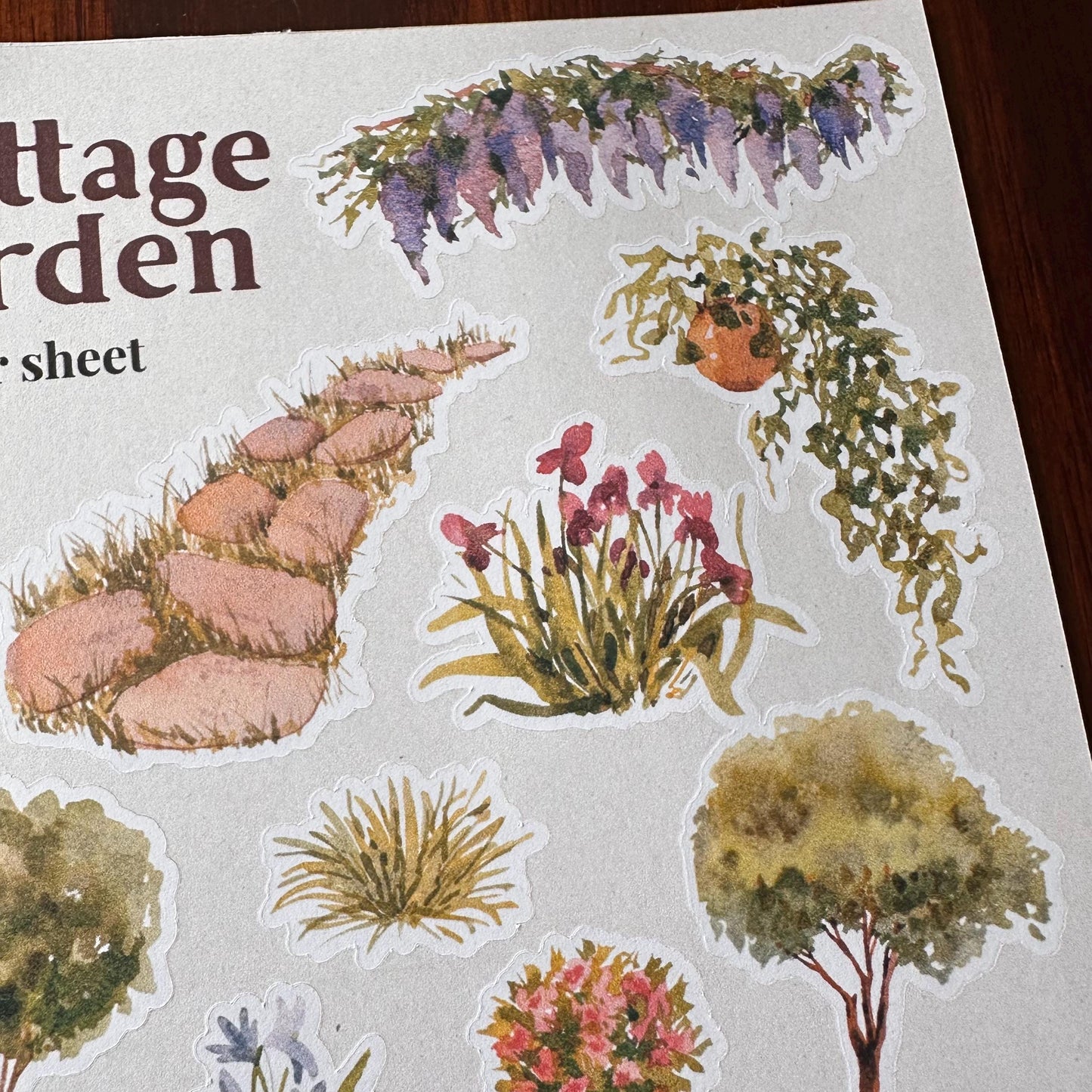 Cottage Garden Sticker Sheet – 17 Watercolour Journal & Planner Stickers | Matte Kiss Cut