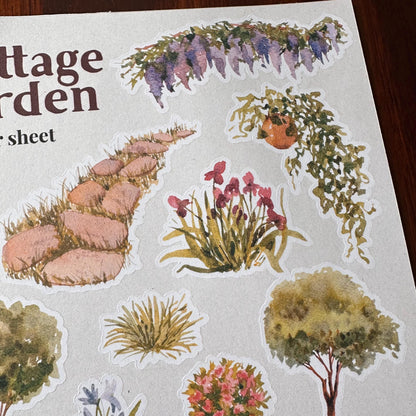Cottage Garden Sticker Sheet – 17 Watercolour Journal & Planner Stickers | Matte Kiss Cut