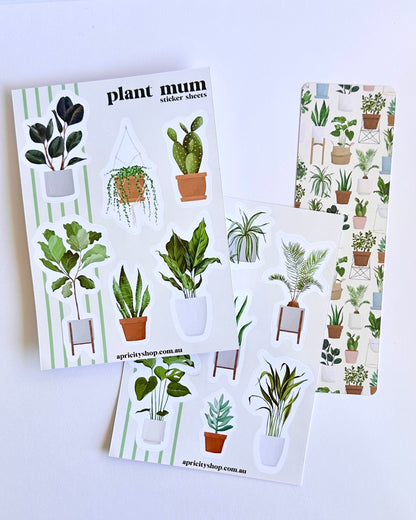 Plant Mum Sticker Sheet & Bookmark Bundle | Indoor plant stickers, houseplant bookmark, journal, planner, scrapbook