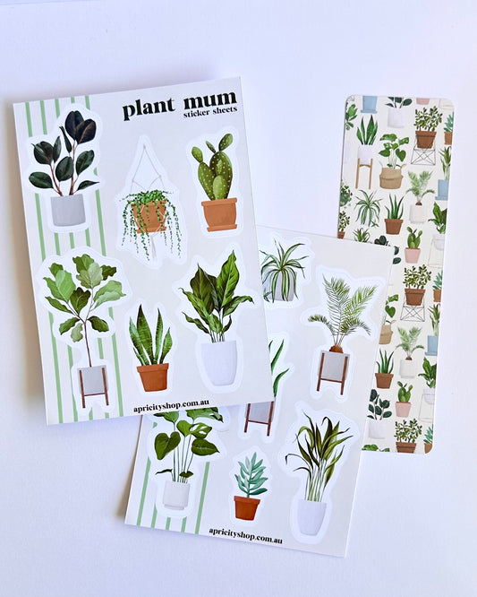 Plant Mum Sticker Sheet & Bookmark Bundle | Indoor plant stickers, houseplant bookmark, journal, planner, scrapbook