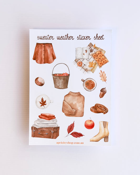 Sweater Weather Sticker Sheet | Cozy Autumn Stickers for Journals & Planners