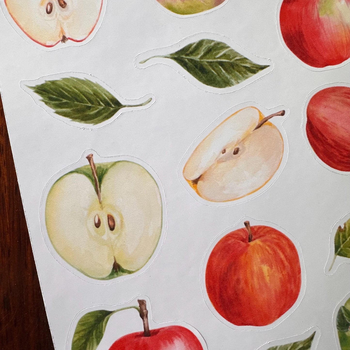 Apple Sticker Sheet – 13 Watercolour Fruit Stickers | Glossy Kiss Cut | Kitchen Garden